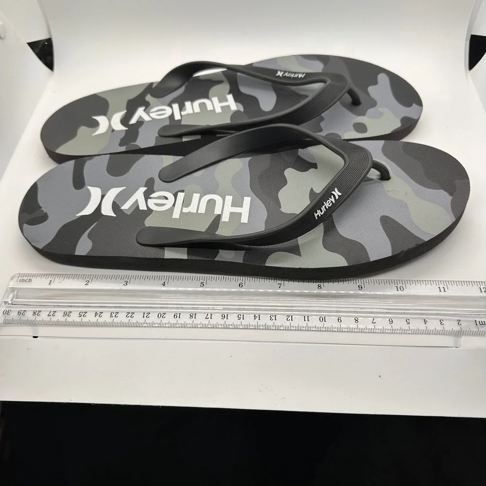 Hurley Camo Flip Flops Mens‎ Black and Gray Beach Pool Slides Sandals Size 13